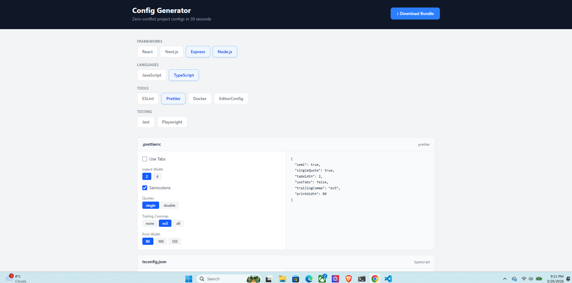 Config Generator stack selector and live preview